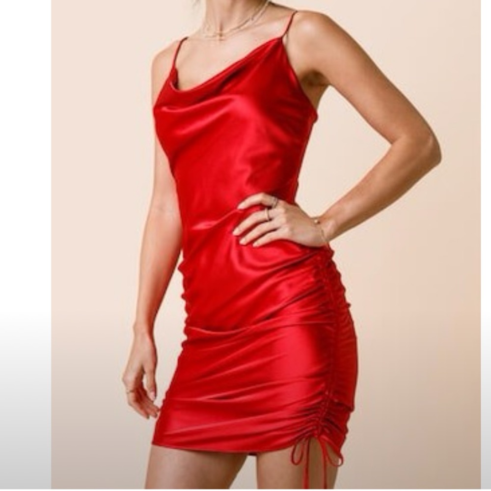 Francesca’s ruched cocktail mini slip dress